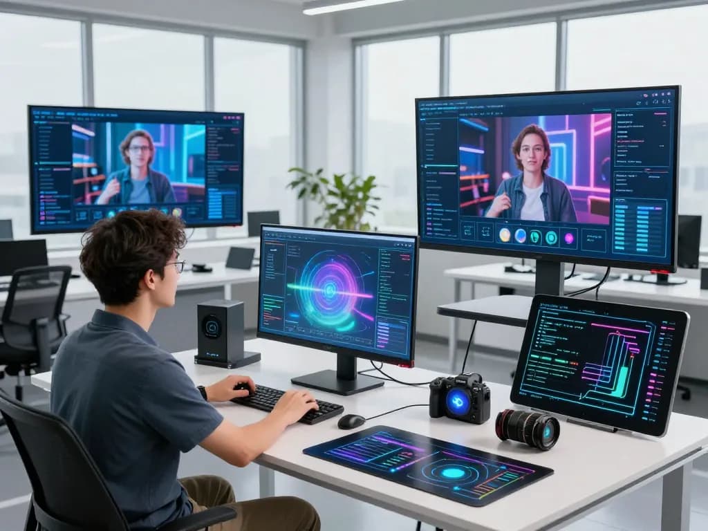 Using mind control ai for developing advanced motion control technology in a high-tech studio.