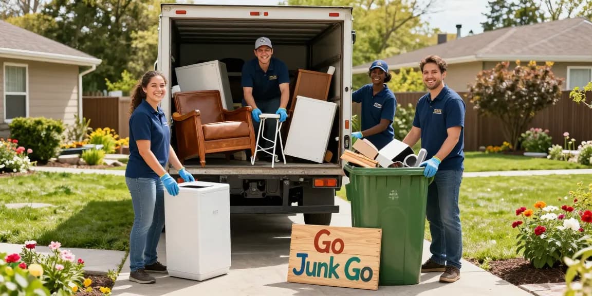 Efficient team providing junk removal Vancouver services, clearing various household items for a tidy garden.