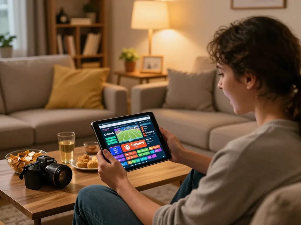 CakhiaTV sports betting excitement at home with a tablet and live odds.
