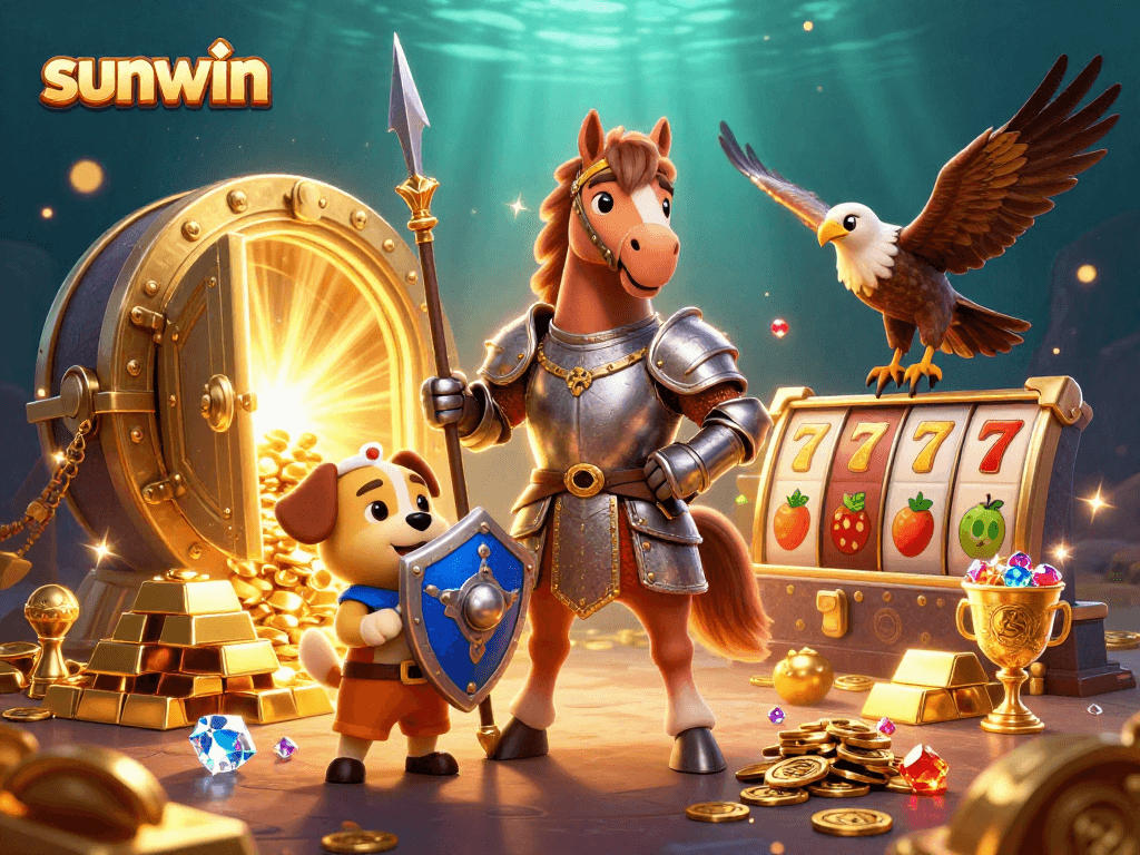 Experience thrilling gameplay at sunwin with knights and treasure in an engaging casino scene.