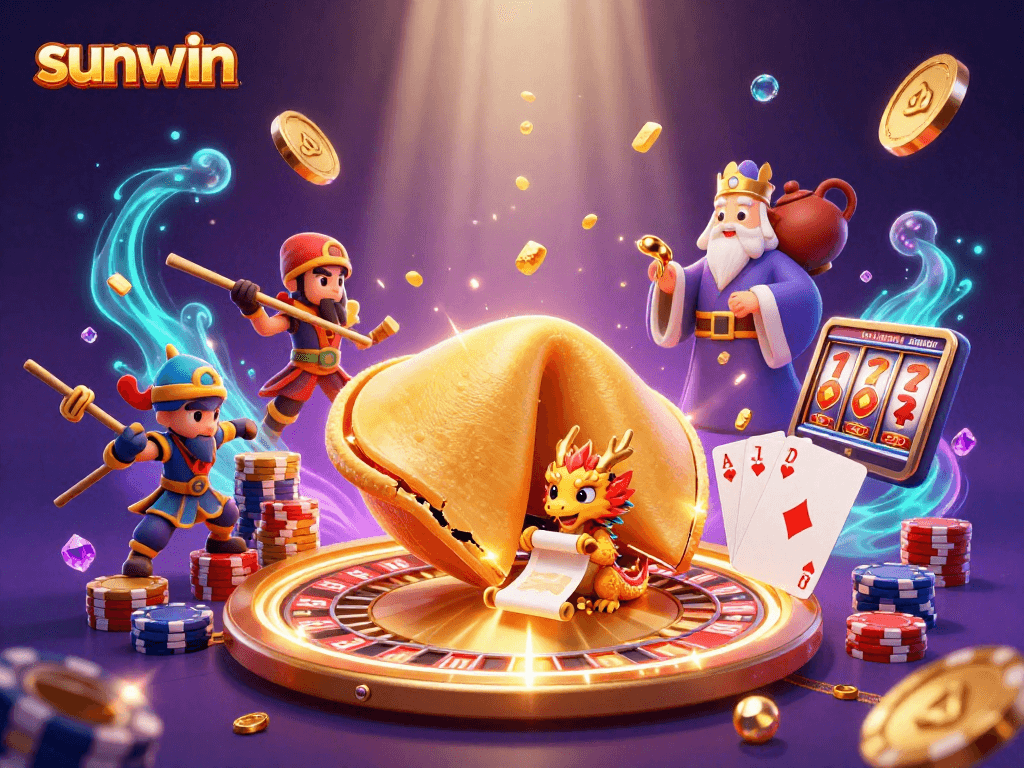 Engage with sunwin's gaming experience featuring dynamic 3D casino elements and vibrant characters.