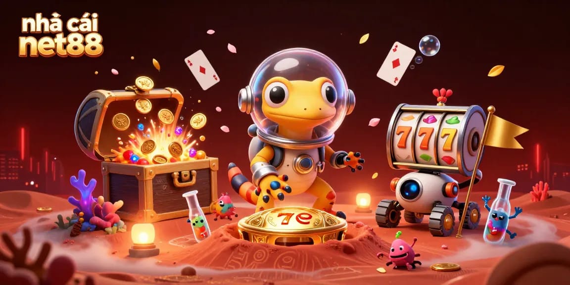 Engage with nhà cái net88 as a Martian gecko finds a golden casino amidst alien treasures.