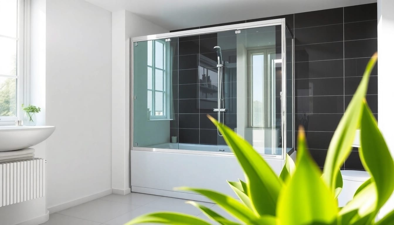 Erleben Sie die moderne sonni Duschkabine 100x100 in einem eleganten Badezimmer mit stilvollen Details.