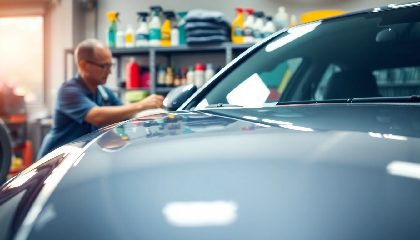 Expert auto detailing Cleveland TN showcasing a meticulous detailer at work on a shiny car.