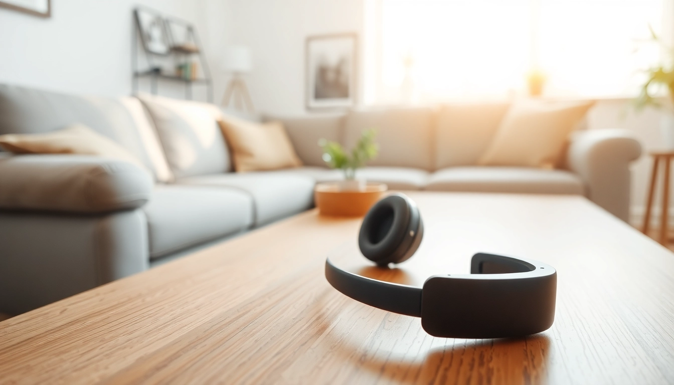 Experience immersive sound with F1 Bone Conduction Headphones showcased in a stylish living room.