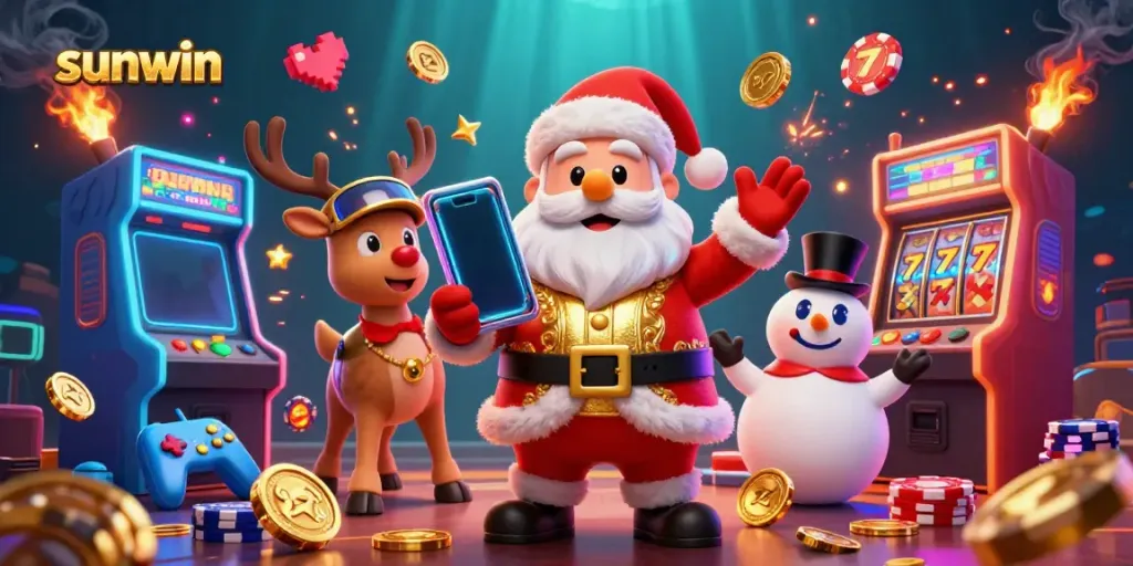 Join Santa and friends at sunwin's vibrant casino adventure, celebrating slots and gaming excitement.