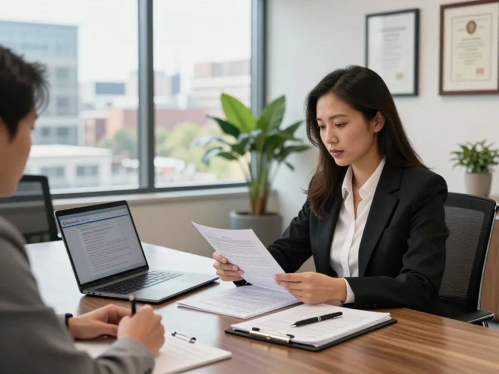 Company lawyer Richmond Hill Ontario consulting with a business client in a professional office.