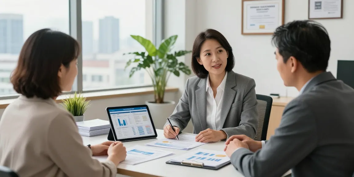 Financial advisor discussing social security m strategies with clients in a welcoming office environment.