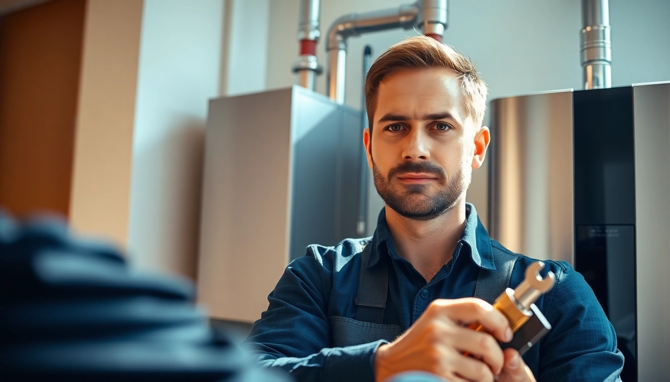 Technician demonstrating north shore plumbing and heating services with a focus on efficiency.