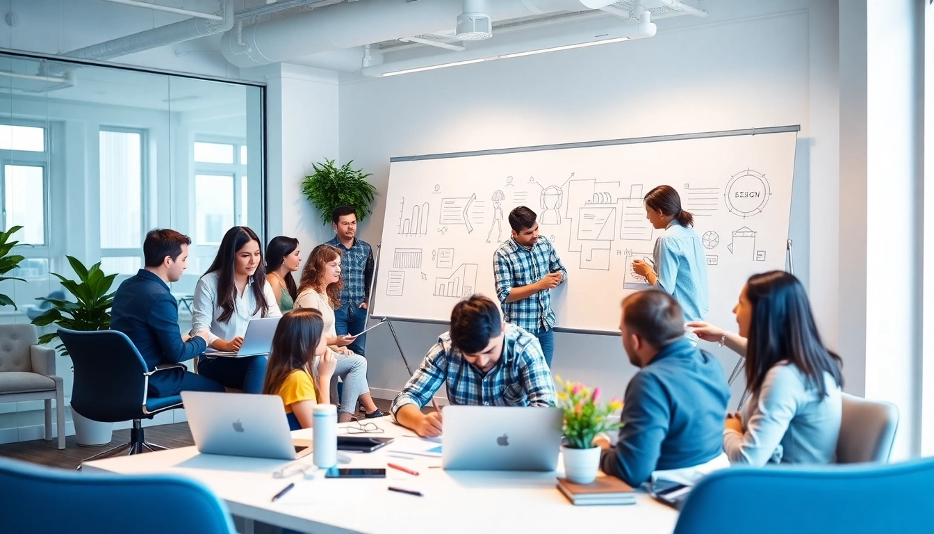 Creative team collaborating on New York web design services in a modern office.