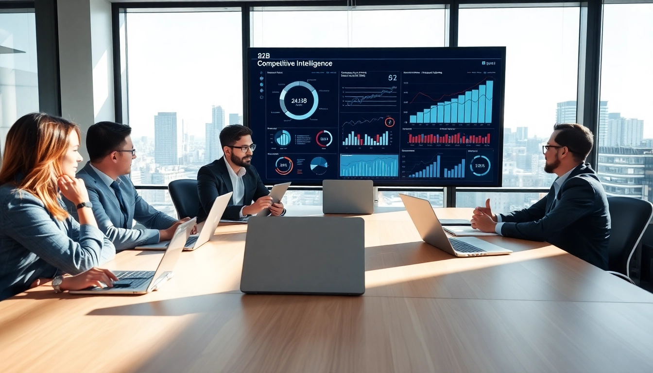 Enhancing B2B competitive intelligence insights through strategic team discussions in a modern meeting room.