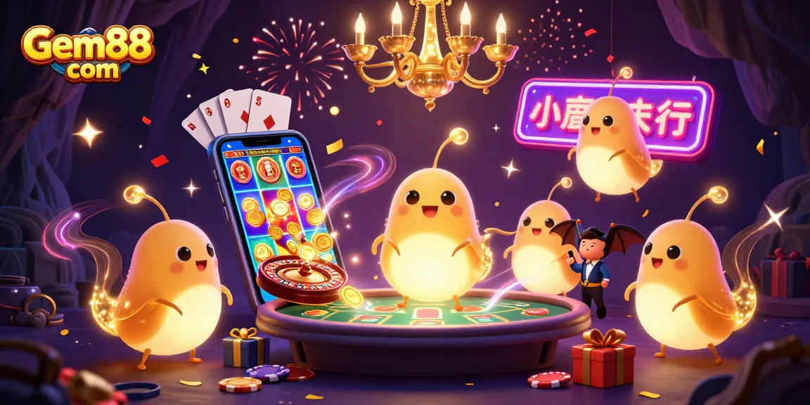 Experience thrilling games and jackpots at Gem88 com in a vibrant 3D casino illustration.