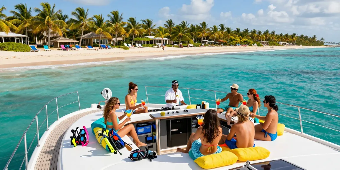 yacht rental punta cana - friends enjoying a luxurious yacht experience with cocktails under tropical sun