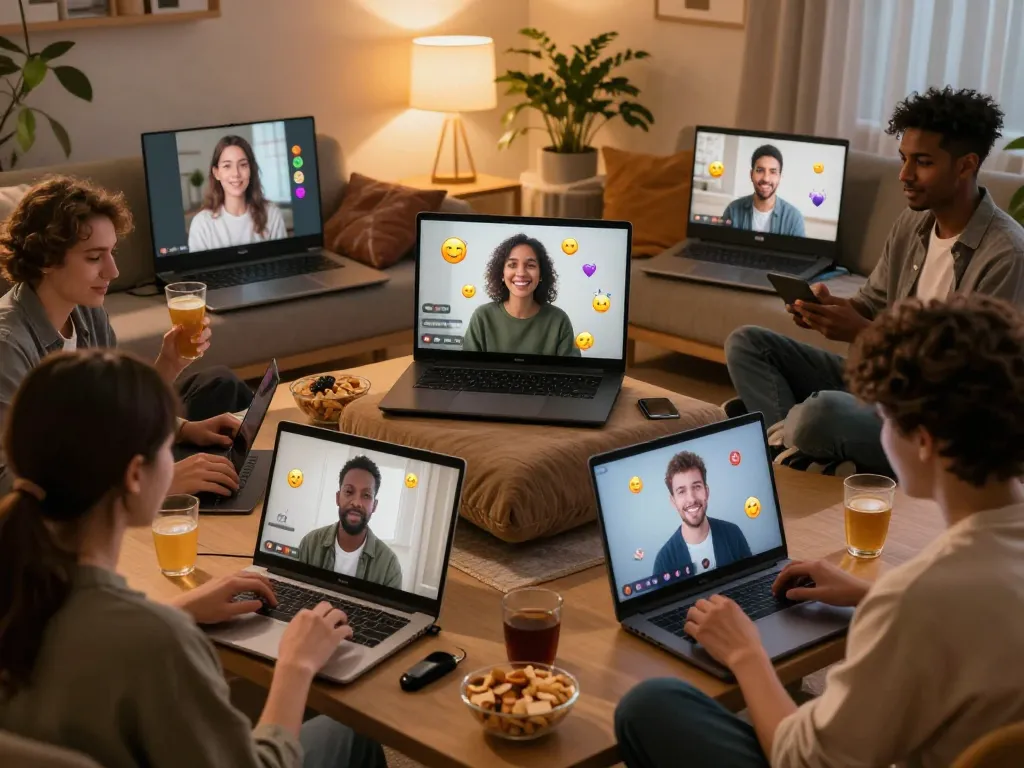 spicychat users interacting with virtual avatars in a cozy chat room