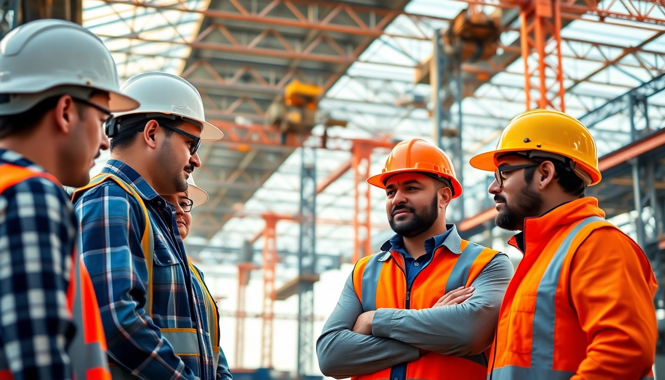 A construction association team collaborating effectively on a modern job site.