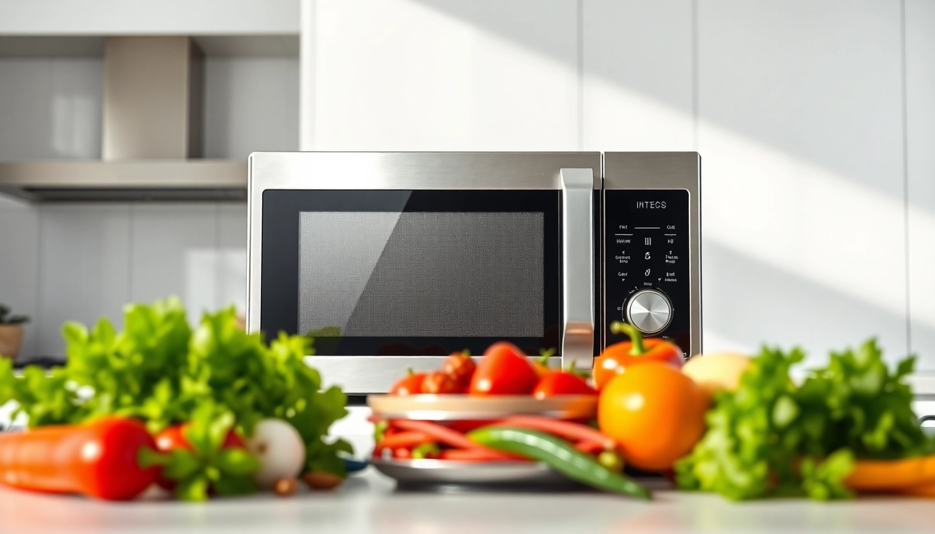 Enhance your cooking with Microwave Oven Sales featuring a modern stainless steel design and vibrant kitchen setting.