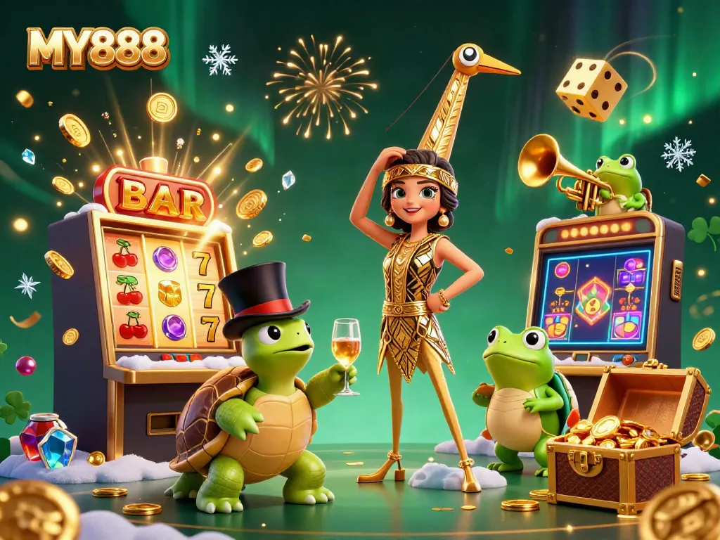 Engage with MY888's thrilling casino atmosphere featuring vibrant characters and dynamic game elements.