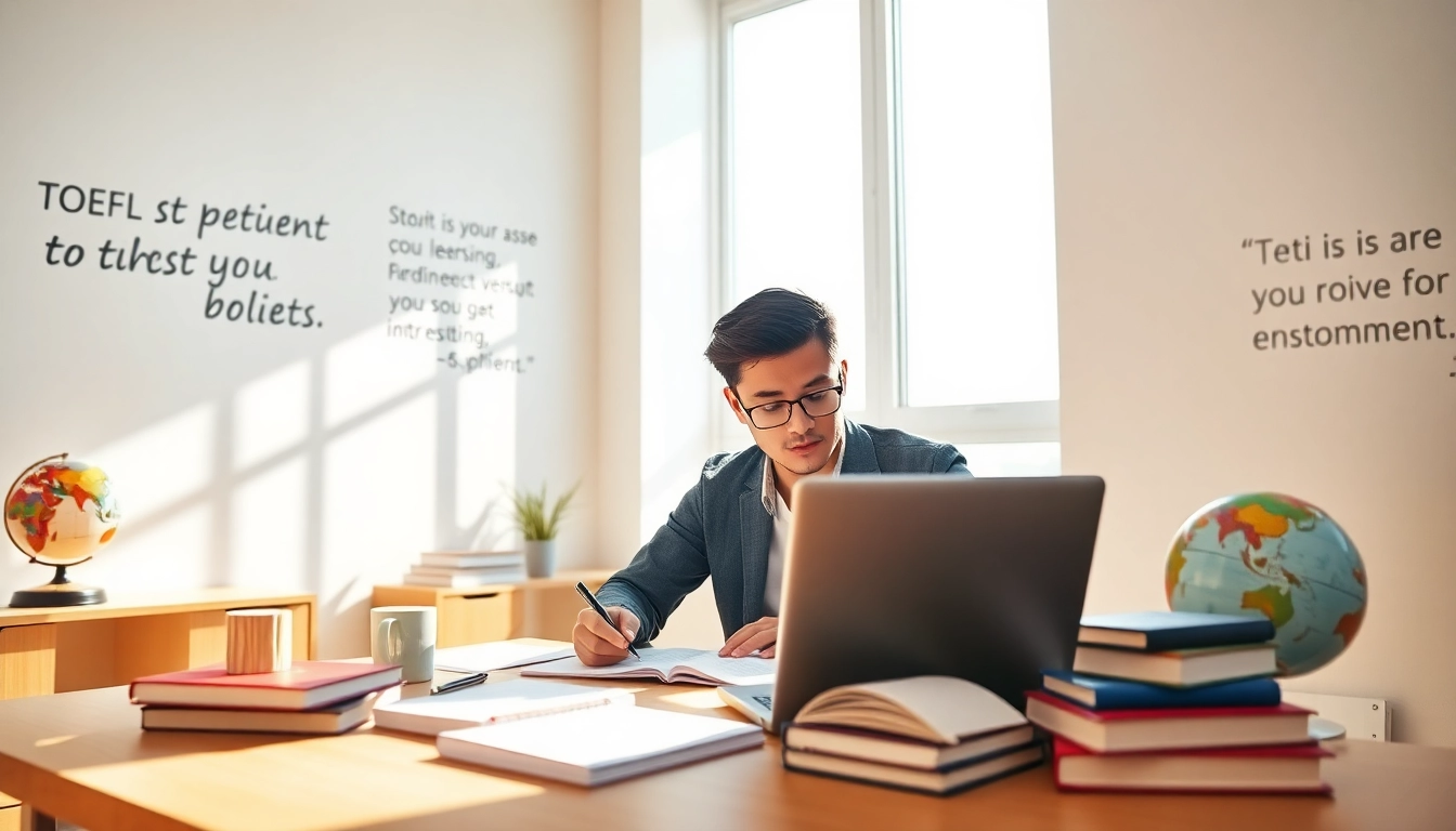 Pay someone to take TOEFL while a student studies diligently in a bright study room.