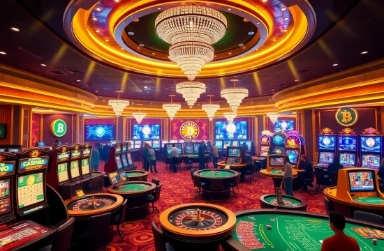 Exciting gameplay at the best crypto casinos featuring high-tech slot machines and poker tables.