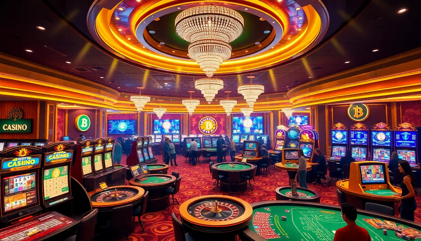 Exciting gameplay at the best crypto casinos featuring high-tech slot machines and poker tables.