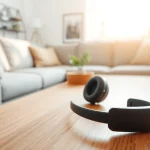 Experience immersive sound with F1 Bone Conduction Headphones showcased in a stylish living room.