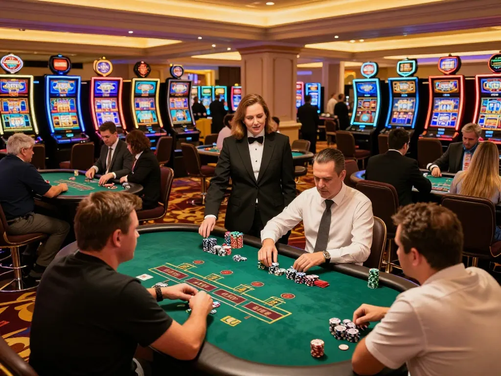 Engaging scene of players making bets at a blackjack table in a luxury casino, showcasing the excitement of go8 gaming strategies.