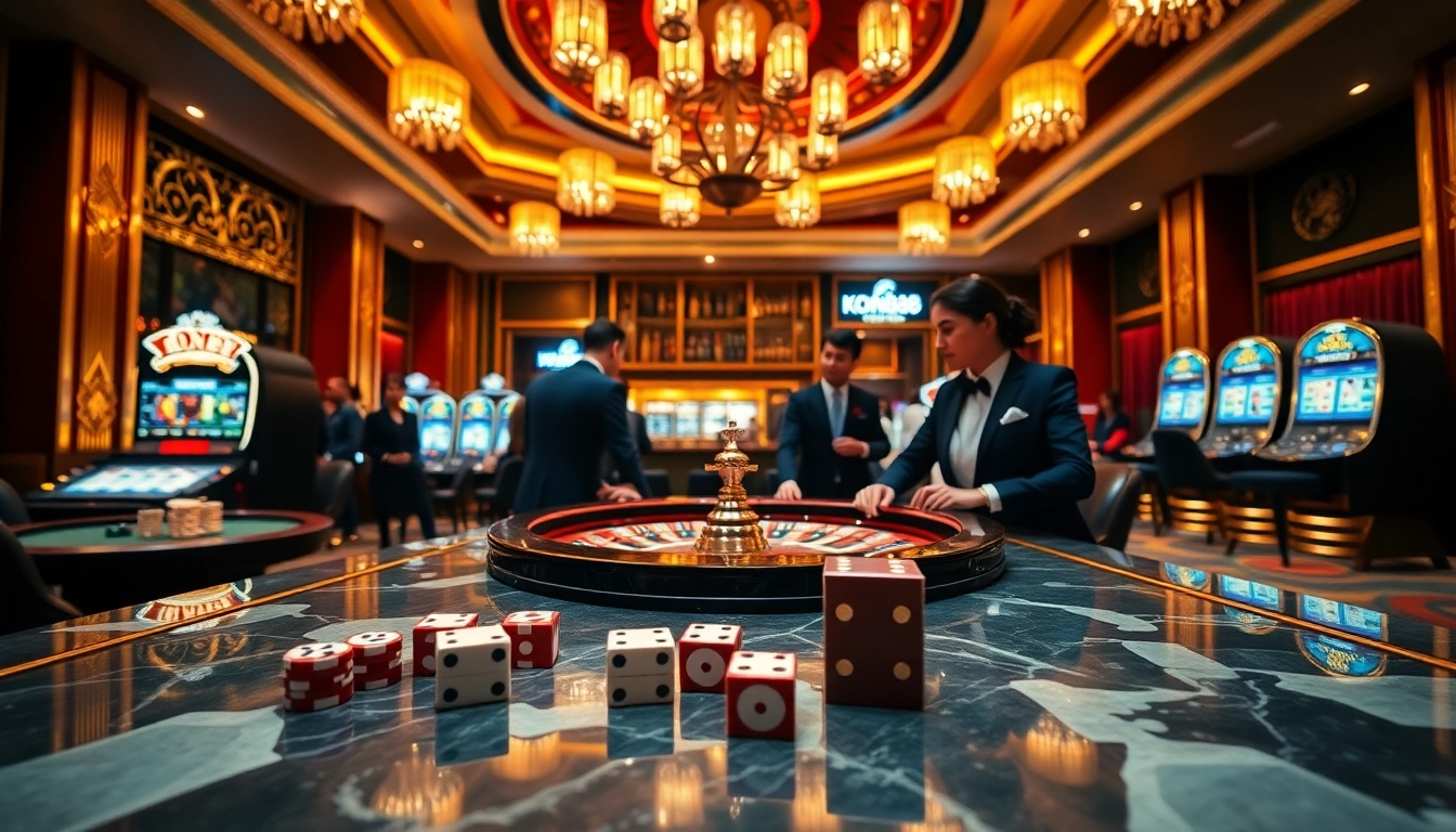 Experience the thrill of KONG88 at a luxurious casino scene with poker chips and slot machines.