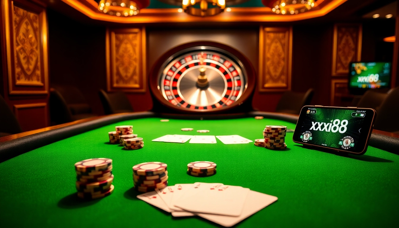 Experience the thrill of xx88 with intense poker action at a luxurious casino table.