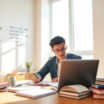 Pay someone to take TOEFL while a student studies diligently in a bright study room.