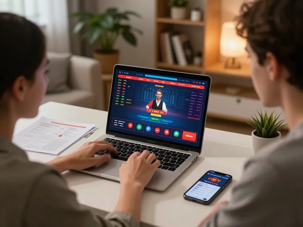 A person engaging with keo nha cai through an online gambling platform from the comfort of their home.