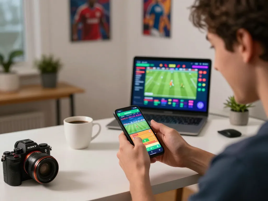 Orang yang memasang taruhan langsung di SBOBET88 menggunakan smartphone, terlibat dalam kegembiraan taruhan olahraga online.