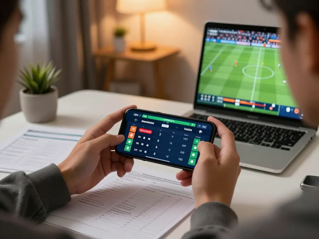 Pengguna SBOBET melakukan taruhan di perangkat mobile, menampilkan peluang taruhan olahraga langsung.