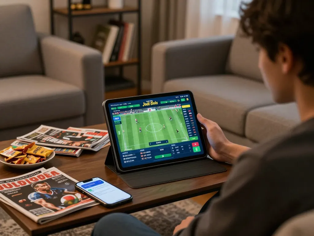Terlibat dalam judi bola di tablet dengan pembaruan olahraga langsung di suasana rumah yang nyaman