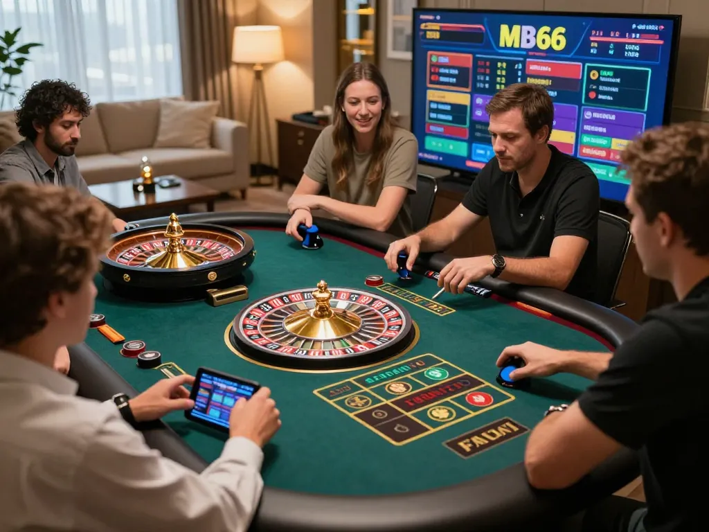 Players enjoying a live dealer game at MB66, capturing the thrill of online roulette.
