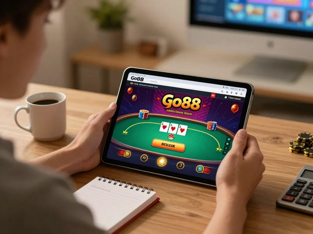 Engaging user playing poker on Go88 app, showcasing dynamic online gaming atmosphere.