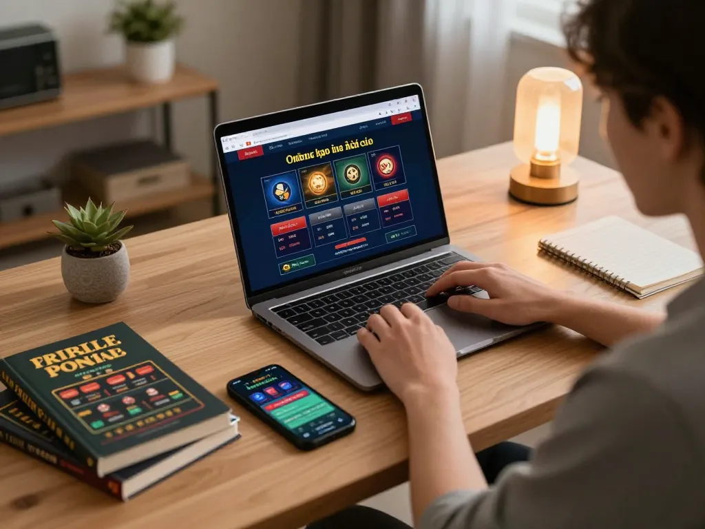 Engaging online gambling setup showcasing kèo nhà cái interface on a laptop with strategic notes.