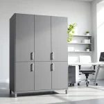 Store essential items neatly in a sleek, modern steel cabinet with stylish design features.