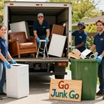 Efficient team providing junk removal Vancouver services, clearing various household items for a tidy garden.