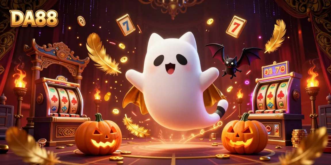 Experience the excitement of DA88 Casino with a ghost cat, vampire bat, and glowing jack-o-lanterns.