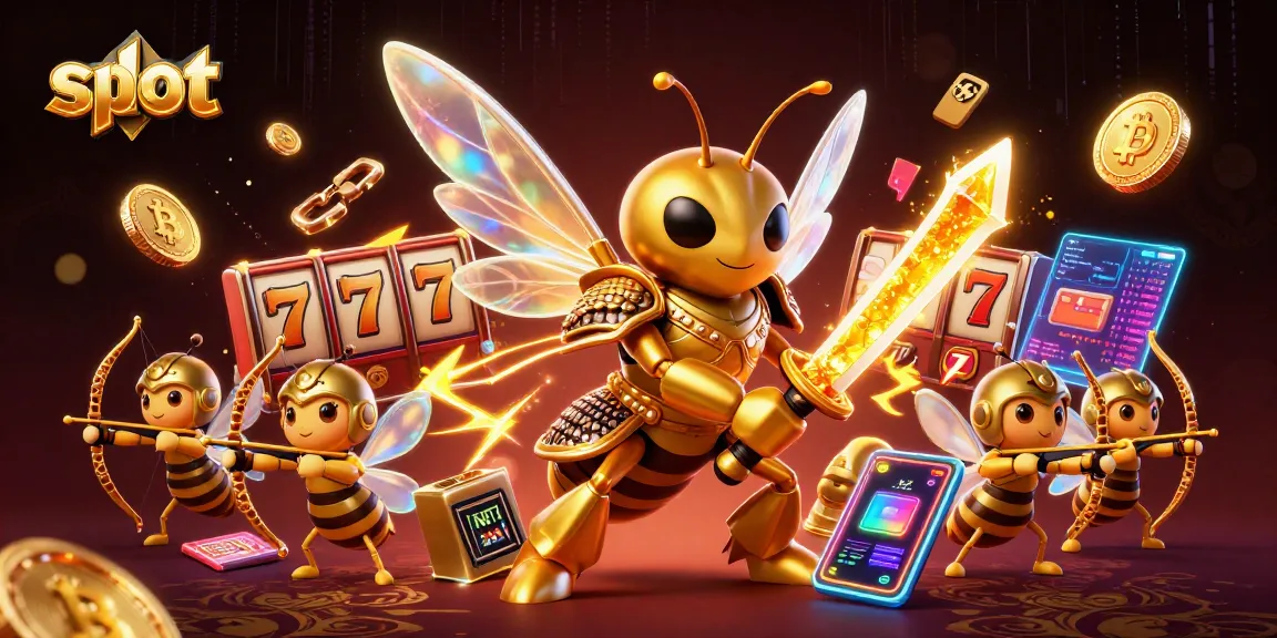 Spin slot reels with golden hornet warriors in a vibrant casino atmosphere