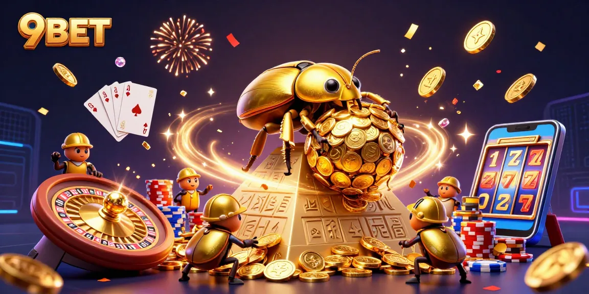 Experience thrilling gameplay at 9BET with a lively scene of golden coins and winning symbols.