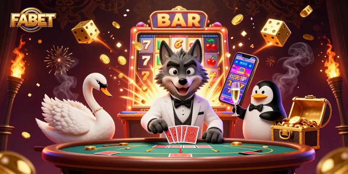 Experience FABET's thrilling jackpots and live casino atmosphere with engaging characters and vibrant gaming elements.