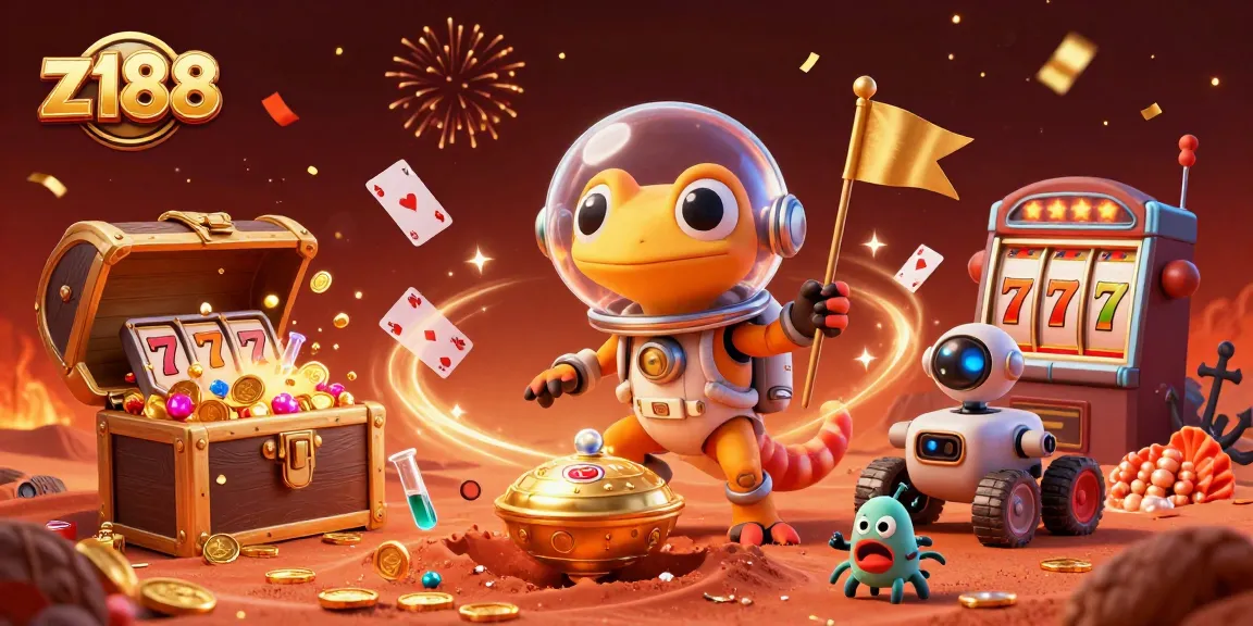 Experience thrilling games and jackpots at z188 casino in this vibrant 3D scene.