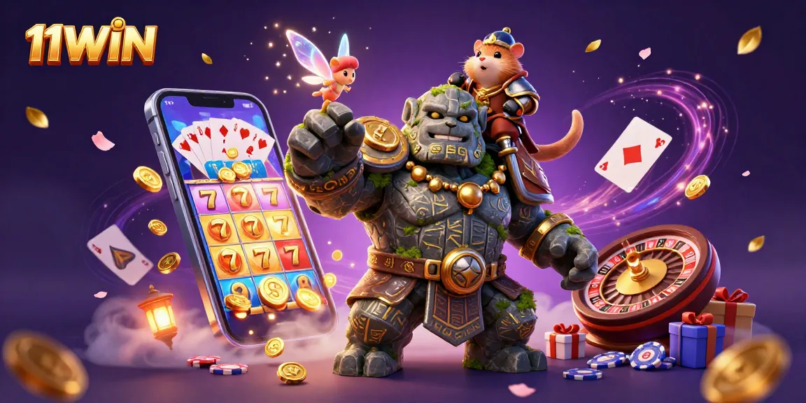 Play thrilling slot games with 11WIN as a cartoon golem and fairy create magic.