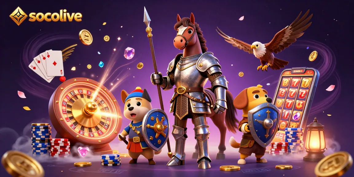 Socolive showcases an exciting digital casino scene with knights and treasures in a vibrant 3D illustration.