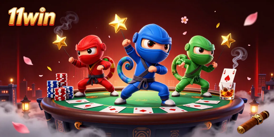 Engage with the thrilling poker gameplay at 11win featuring vibrant ninja chameleons.