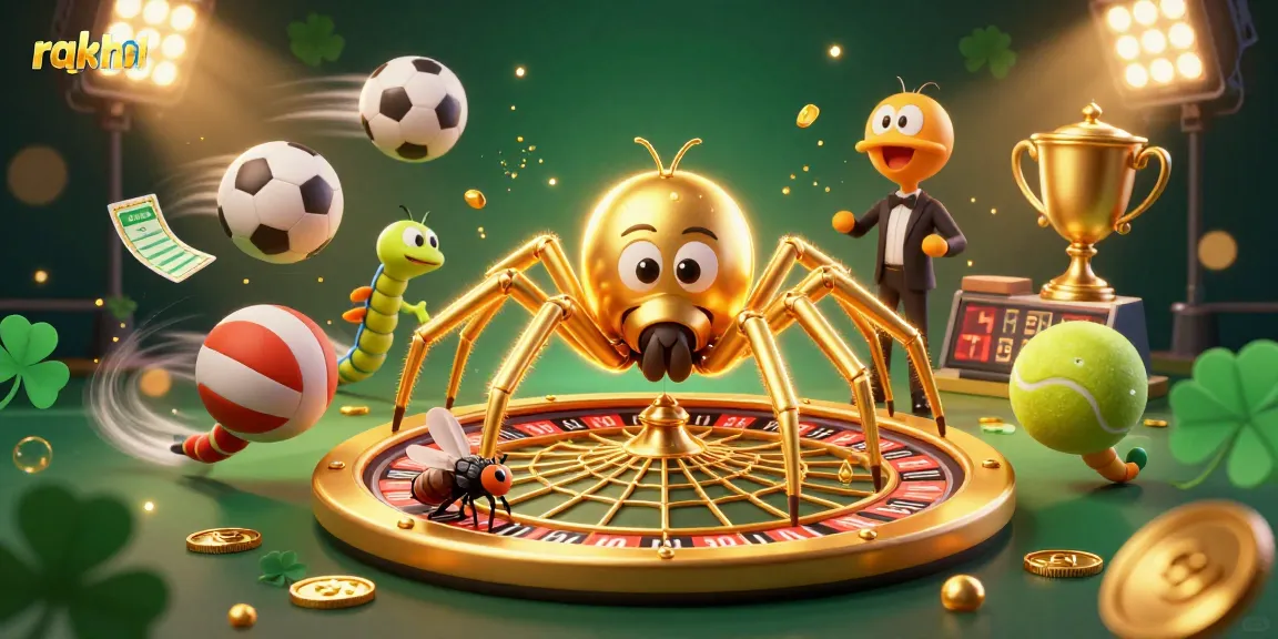 Place bets on rakhoi while a golden spider spins a roulette wheel in a spirited gambling scene.