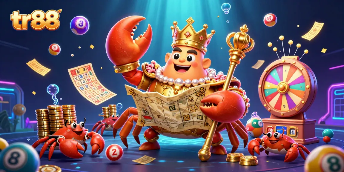 tr88 engages players with a vibrant, 3D golden crab emperor surrounded by colorful lottery elements.