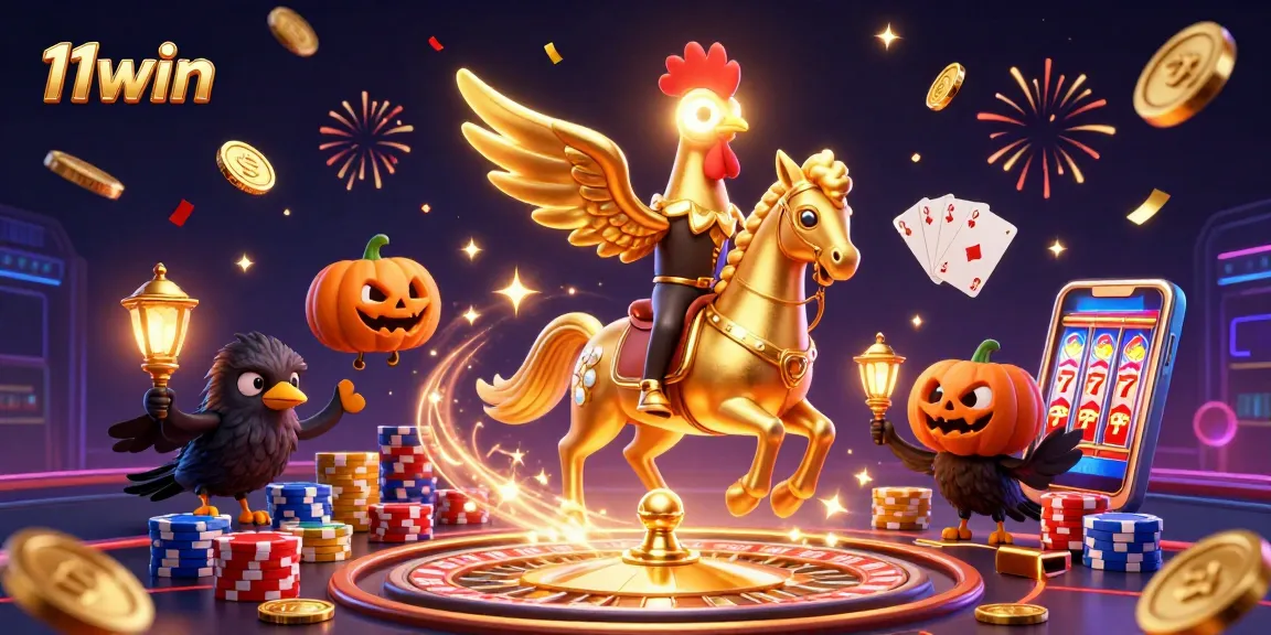 Experience the thrill of 11win with golden rooster and lively casino elements.